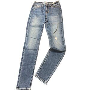 Old Navy Rockstar Mid Rise Womens Skinny Jeans Blue Denim Distressed Size 2
